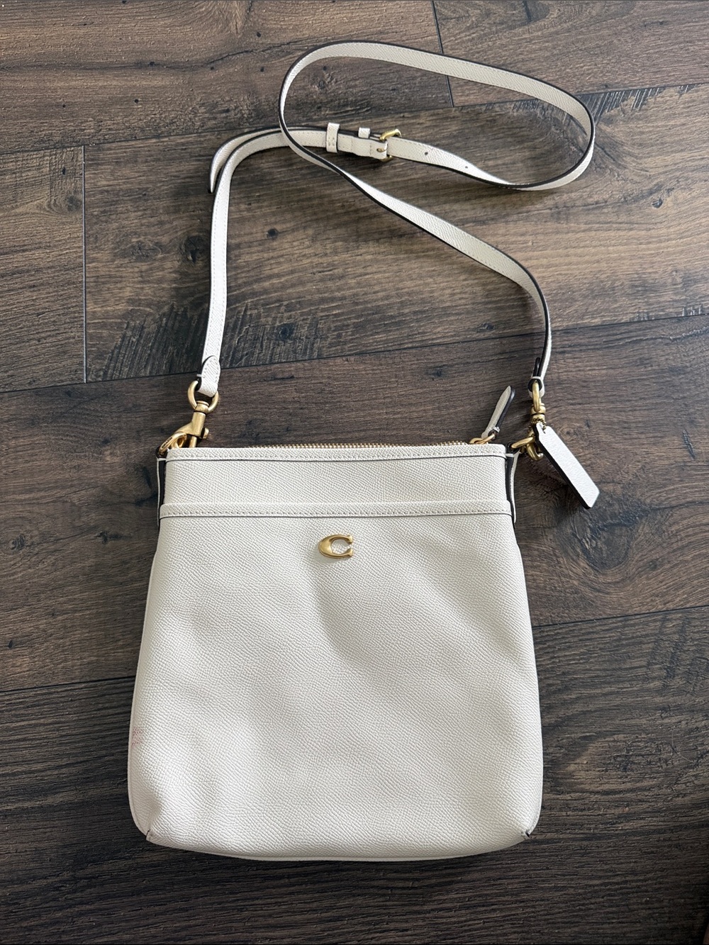 Coach Chalk Pebbled Leather Crossbody with Gold Hardware